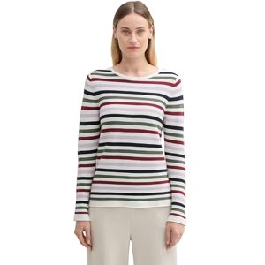 TOM TAILOR Women's 1016350 Organic Cotton Knitted Jumper, 36570-Red Green Stripe Design, XXS TOM TAILOR Women's 1016350 Organic Cotton Knitted Jumper, 36570-Red Green Stripe Design, XXS