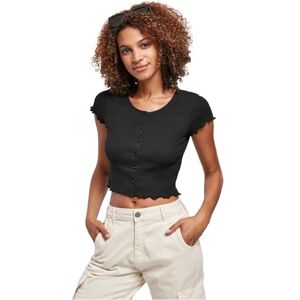 Urban Classics Women's Ladies Cropped Button Up Rib Tee T Shirt, Black, L UK Urban Classics Women's Ladies Cropped Button Up Rib Tee T Shirt, Black, L UK