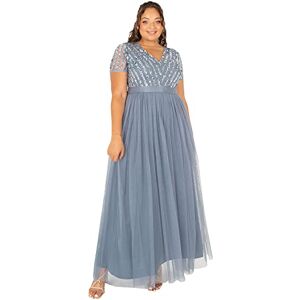Maya Deluxe Women's Maxi for Women Ladies Braidesmaid V-Neck Plus Size Ball Gown Short Sleeves Long El Bridesmaid Dress, Dusty Blue, 14 UK Maya Deluxe Women's Maxi for Women Ladies Braidesmaid V-Neck Plus Size Ball Gown Short Sleeves Long El Bridesmaid Dress, Dusty Blue, 14 UK