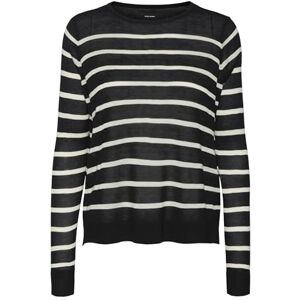 VERO MODA Women's Vmnova LS O-Neck Pullover Ga Noos, Black/Stripes: Birch, S VERO MODA Women's Vmnova LS O-Neck Pullover Ga Noos, Black/Stripes: Birch, S