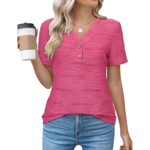 Flikity Ladies Blouses, V Neck Shorts Sleeve Tops for Women UK Going Out Tops Ladies Tops Size 22-24 Work Blouses Plus Size Tops Womens Tunic Tops to Wear with Leggings Casual T-Shirt Pink 3XL