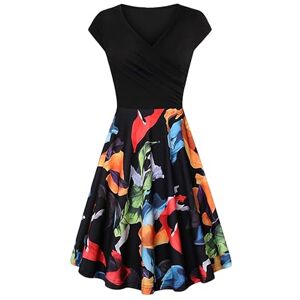 YMING Womens A-Line Dress Solid Color Dress 1950s Vintage Summer Rockabilly Retro Midi Evening Party Dress Black Leaves L