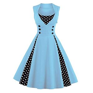 Vintage 1950s Rockabilly Polka Dots Homecoming Dress Women 50s Style Retro Cocktail Midi Dress Sping Summer Wedding Party Birthday Swing Tea Dresses Blue L
