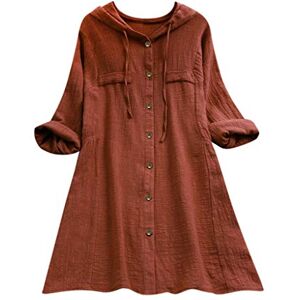 Hzmm Long Sleeve T Shirts for Women Summer Button Cotton Tee Shirt Tops Loose Drawstring Blouse Casual Womens Hooded Plus Size Blouse Tunic Top Shirt for Girl Coffee