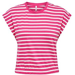 ONLY Women's Onlmay S/S Cropped Top Box JRS, Shocking Pink/Stripes: Cloud Dancer (Dina), M ONLY Women's Onlmay S/S Cropped Top Box JRS, Shocking Pink/Stripes: Cloud Dancer (Dina), M