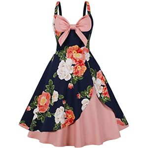 Women Vintage 1950s Dress Rockabilly Audrey Hepburn Floral Halter Dress Retro 50's 60's Wedding Cocktail Party Swing Tea Dress Navy Floral 2XL