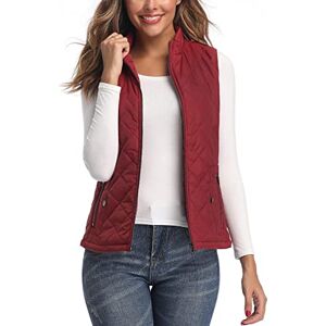 LONGKING LK Women's Padded Vest, Stand Collar Lightweight Zip Quilted Gilet Wine Red L LONGKING LK Women's Padded Vest, Stand Collar Lightweight Zip Quilted Gilet Wine Red L