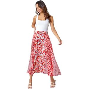 Roman Originals Gathered Skirt for Women UK Ladies Ditsy Floral Print Midi Maxi Long Length Stretchy Pleated Casual Fit Flare Jersey Elasticated Waist Summer Spring - Red & Multicolour - Size 20