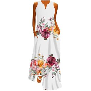 Amhomely Women Dresses Clearance Casual Dresses Women Summer Beach Dress Plus Size Loose Comfy Dress Sleeveless Maxi Vacation Flowy Long Dress Ruffle Swing A Line Sundresses Casual Party Dress with Pockets