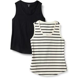 Amazon Essentials Women's Regular-Fit 100% Cotton Sleeveless Tank Top, Pack of 2, Black/Mariner Stripe, Large Amazon Essentials Women's Regular-Fit 100% Cotton Sleeveless Tank Top, Pack of 2, Black/Mariner Stripe, Large