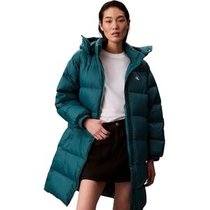 Calvin Klein Women’s Essential Mid Weight Long Puffer Jacket with Hood, Green (Maya Blue), M Calvin Klein Women’s Essential Mid Weight Long Puffer Jacket with Hood, Green (Maya Blue), M