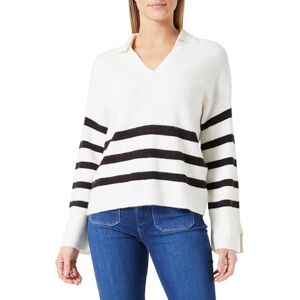 ONLY Women's ONLMONNA LS Split Neck Collar KNT Knit Sweater, Cloud Dancer/Stripes: Black, S ONLY Women's ONLMONNA LS Split Neck Collar KNT Knit Sweater, Cloud Dancer/Stripes: Black, S