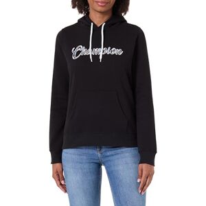 Champion Women's fleece hoodie, rib cuff and hem, front kangaroo pocket, hood with adjustable drawcords, graphic logo Black Champion Women's fleece hoodie, rib cuff and hem, front kangaroo pocket, hood with adjustable drawcords, graphic logo Black
