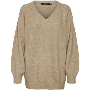 VERO MODA Women's Vmleaf LS Long V-Neck Pullover Ent Knitted Jumper, Silver Mink/Detail: w. Melange, S VERO MODA Women's Vmleaf LS Long V-Neck Pullover Ent Knitted Jumper, Silver Mink/Detail: w. Melange, S