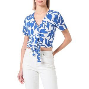 VERO MODA Women's Vmeasy Joy S/S Tie Shirt WVN Ga Top, Snow White/AOP: Alisa Mazarine Blue, L VERO MODA Women's Vmeasy Joy S/S Tie Shirt WVN Ga Top, Snow White/AOP: Alisa Mazarine Blue, L