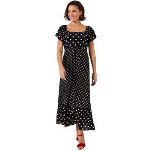 Joe Browns Women's Contrasting Polka Dot Tiered Maxi Dress, Slim, Black, UK 14 (Petite) Joe Browns Women's Contrasting Polka Dot Tiered Maxi Dress, Slim, Black, UK 14 (Petite)
