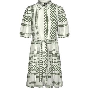 VERO MODA Women's Vmdicthe 2/4 Short Volume Dress WVN Ga Keid, Snow White/AOP: Ibiza Hedge Green, M VERO MODA Women's Vmdicthe 2/4 Short Volume Dress WVN Ga Keid, Snow White/AOP: Ibiza Hedge Green, M