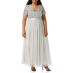Maya Deluxe Women's Maya Soft Grey Stripe Embellished Maxi Dress with Sash Belt Bridesmaid, 16 Maya Deluxe Women's Maya Soft Grey Stripe Embellished Maxi Dress with Sash Belt Bridesmaid, 16