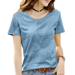 Gyios t shirt Ladies Short Sleeve T-shirt Loose Breathable Cotton T-shirt Casual Top Women’s Tshirt-lake Blue-4xl