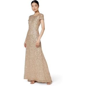Adrianna Papell Women's Short-Sleeve All Over Sequin Gown Dress, Champagne/Gold, 18 Adrianna Papell Women's Short-Sleeve All Over Sequin Gown Dress, Champagne/Gold, 18