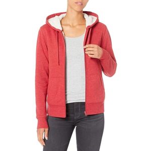Amazon Essentials Women's Sherpa-Lined Fleece Full-zip Hooded Jacket, Red Heather, S Amazon Essentials Women's Sherpa-Lined Fleece Full-zip Hooded Jacket, Red Heather, S