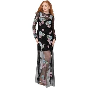 Maya Deluxe Women's Ladies Maxi Dress Round Neck Long Sleeve Sheer Spot Mesh Tulle Sequin Embellished Floral Keyhole Back A-line Black 10 Maya Deluxe Women's Ladies Maxi Dress Round Neck Long Sleeve Sheer Spot Mesh Tulle Sequin Embellished Floral Keyhole Back A-line Black 10