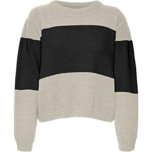 VERO MODA Women's Vmagate Block LS O-Neck Pullover Ent Knitted Jumper, Birch/Detail: w. Black, L VERO MODA Women's Vmagate Block LS O-Neck Pullover Ent Knitted Jumper, Birch/Detail: w. Black, L