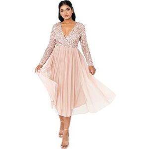Maya Deluxe Women's Ladies Wedding Guest Midi Dress Long Sleeve Plunging Neckline V Neck Sequin Embellished Graduation Bridesmaid, Taupe Blush, 22 Maya Deluxe Women's Ladies Wedding Guest Midi Dress Long Sleeve Plunging Neckline V Neck Sequin Embellished Graduation Bridesmaid, Taupe Blush, 22