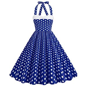 Rockabilly Dresses for Women: 50s Dresses for Women UK - Women 1950s Dresses Vintage Rockabilly Halter Neck Summer Swing A Line Midi Dress Cocktail Party Evening Prom Gown Blue & Halter S