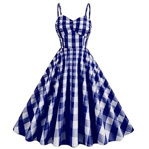 FYMNSI 1950s Retro Vintage Halter Dress for Women Cocktail Party Swing Dress Ladies 50's Rockabilly Dress Wedding Guests Plus Size Bridesmaid Prom Tea Skater Dress Summer Casual Dress Blue L