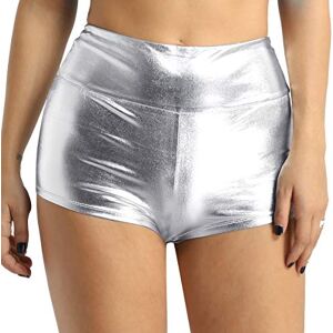 ranrann Women's Wet Look Shorts Shiny Hot Pants High Waist Booty Shorts Clubwear Dancewear Silver M