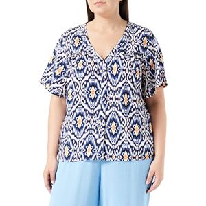 VERO MODA CURVE Women's Vmsifa S/S V-Neck Shirt WVN Btq Cur Top, Navy Blazer/AOP: sifa, 26 Plus VERO MODA CURVE Women's Vmsifa S/S V-Neck Shirt WVN Btq Cur Top, Navy Blazer/AOP: sifa, 26 Plus