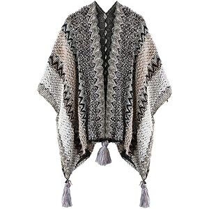 BOCOSO Knit Shawl Wrap Poncho Cape for Women, Ladies Knitted Cardigan Kimono with Fringe for Fall Winter, Grey Pattern BOCOSO Knit Shawl Wrap Poncho Cape for Women, Ladies Knitted Cardigan Kimono with Fringe for Fall Winter, Grey Pattern