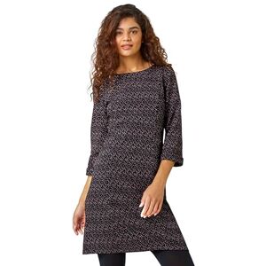 Roman Originals Shift Dress for Women UK - Ladies Print Winter Smart Work Office Casual Formal Party Comfortable Tunic 3/4 Sleeve Knee Length Plaid Smock - Black - Size 18
