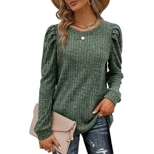 Sampeel Womens Long Sleeve Tops Ladies Lightweight Jumpers Puff Sleeve Sweatshirts Green Size 22-24