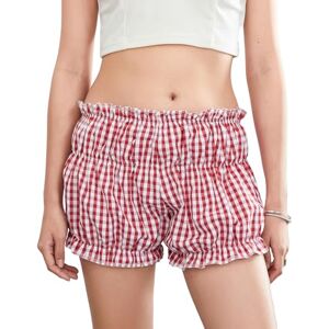 Nokiwiqis Women Y2k Ruffle Hem Shorts Striped Print Elastic Waist Cheeky Booty Panty Shorts Shorts Summer Cute Bow Shorts Streetwear (Red, M)