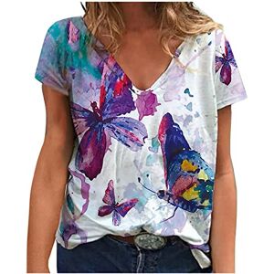 Summer Tops For Women Uk 0330a846 Crew Neck T Shirt Women Short Sleeve Blouses for Women Plus Size Summer Tops Top 20 Butterfly Tops UK Elegant Elegant Causal V Neck Vintage Love Print T-Shirt Tops Dragonfly Top Shirts Purple