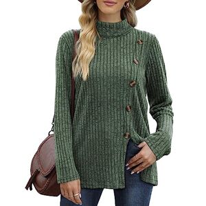Aokosor Womens Jumpers Ladies Long Sleeve Tops Turtle Neck Tunic Lightweight Button Slit Green Size 22-24