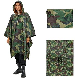 Relaxdays Camouflage Rain Poncho, 3in1, with Hood, Long Raincoat, Unisex, Waterproof, Festival & Camping, Green/Brown, Polyester, 120 x 140 x 0.2 cm Relaxdays Camouflage Rain Poncho, 3in1, with Hood, Long Raincoat, Unisex, Waterproof, Festival & Camping, Green/Brown, Polyester, 120 x 140 x 0.2 cm