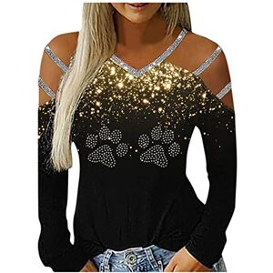 Briskorry Women's Sexy Off Shoulder Blouse Teenager Girls Off Shoulder Tops Long Sleeve Shirts Elegant Hollow Out Hot Rhinestone Glitter Pullover Casual Fashion Long Sleeve Shirt Tops