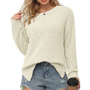 GRECERELLE Womens Chunky Knit Jumper Sherpa Fleece Fuzzy Fluffy Sweatshirt Ladies Casual Crew Neck Tunic Sweaters Winter Autumn Spring Warm Soft Pullover Tops for Women (Beige, M)