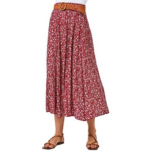 Roman Originals Gathered Skirt for Women UK Ladies Ditsy Floral Print Midi Maxi Long Length Stretchy Pleated Casual Fit Flare Jersey Elasticated Waist Summer Spring - Blood Red - Size 20