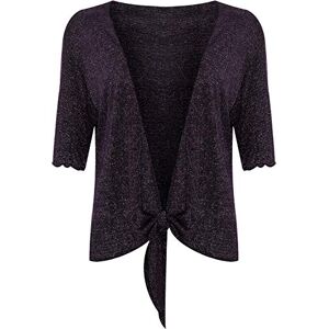 Wearall Plus Size Womens Lurex Sparkly 3/4 Sleeve Tie Up Ladies Shrug Top - Purple - 12-14