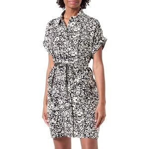 VERO MODA Women's Vmeasy Joy S/S Shirt Dress WVN Ga, Black/AOP: sika, S VERO MODA Women's Vmeasy Joy S/S Shirt Dress WVN Ga, Black/AOP: sika, S
