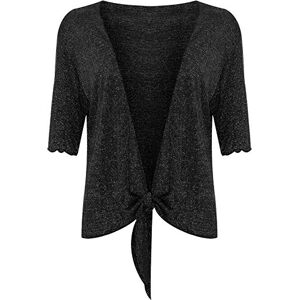 Wearall Plus Size Womens Lurex Sparkly 3/4 Sleeve Tie Up Ladies Shrug Top - Black - 16-18