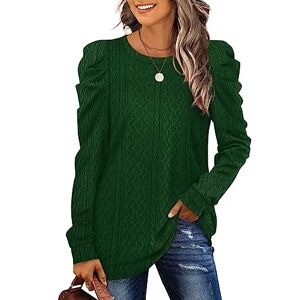 Sampeel Jumpers for Women Puff Sleeve Sweatshirt Loose Pullover Sweaters Green Size 22-24