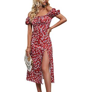 Yoisdtxc Women's Casual Bohemian A-Line Dress Solid Color Button Sleeveless Halter Dress Beach Holiday Party Midi Dress (J-Wine Red, L)