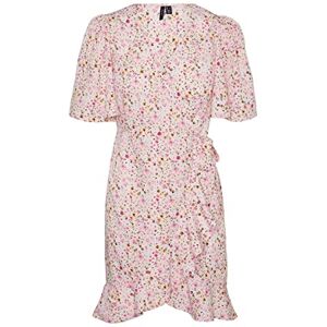 VERO MODA Women's Vmemma Henna 2/4 Short Wrap Dress WVN Ga, Parfait Pink/AOP: Mille Flower, XS VERO MODA Women's Vmemma Henna 2/4 Short Wrap Dress WVN Ga, Parfait Pink/AOP: Mille Flower, XS