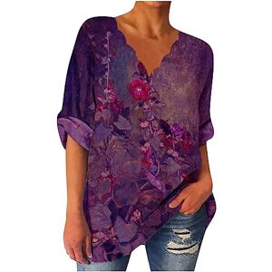 Gold Sari Blouses For Women Uk V Neck T Shirts for Women UK Retro Vintage Print Shirt Oversized Long Sleeve Tops Cotton Linen T-shirt Casual Loose Floral Graphic Tee Summer Spring Blouse Long Length Tunic Plus Size 22