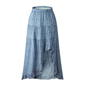 Generic Women's Boho Floral Wrap Maxi Skirt Elastic Tiered Ruffle Polka Dot Pleated Midi Skirt High Waisted Long Swing Skirt, Blue 2, Small